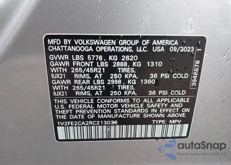 2024 Volkswagen Atlas Cross Sport 2.0T Sel Premium R-Line from USA, damaged, VIN 1V2FE2CA2RC213036
